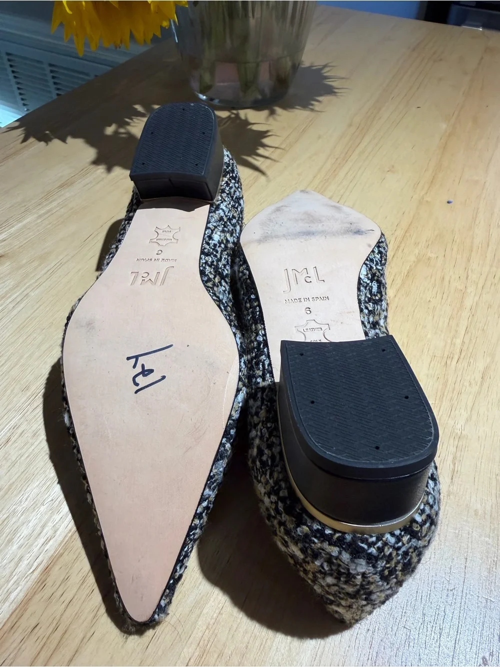 Pointed Tweed Flats in Black & Cream